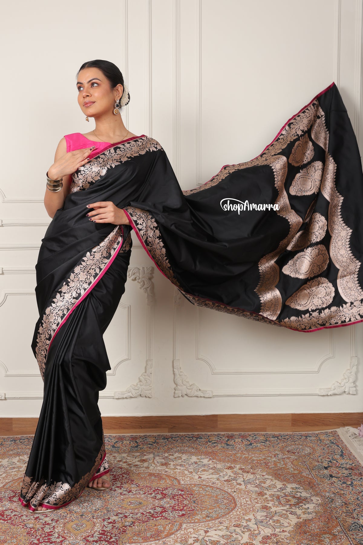 Kajal Gulabi Banarasi Silk Saree