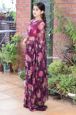 Load image into Gallery viewer, Wine Blossom Glow Chiffon Saree

