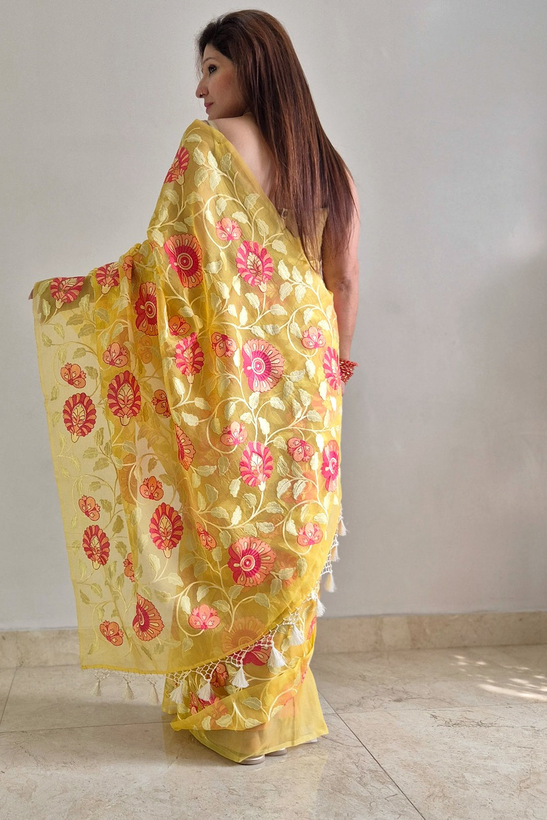 Phool Basant Organza Saree