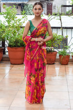 Load image into Gallery viewer, Fuchsia Garden Whisper Chiffon Saree
