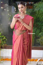 Load image into Gallery viewer, Gajari Glow Tissue Linen Saree
