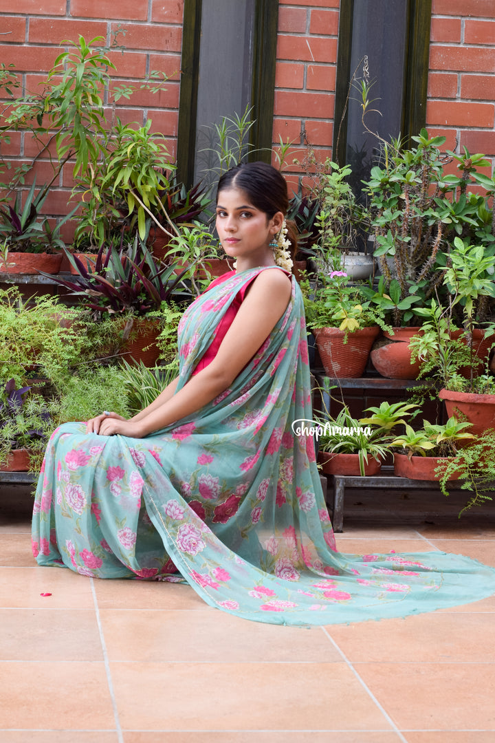 Sea Green Serenity Chiffon Saree