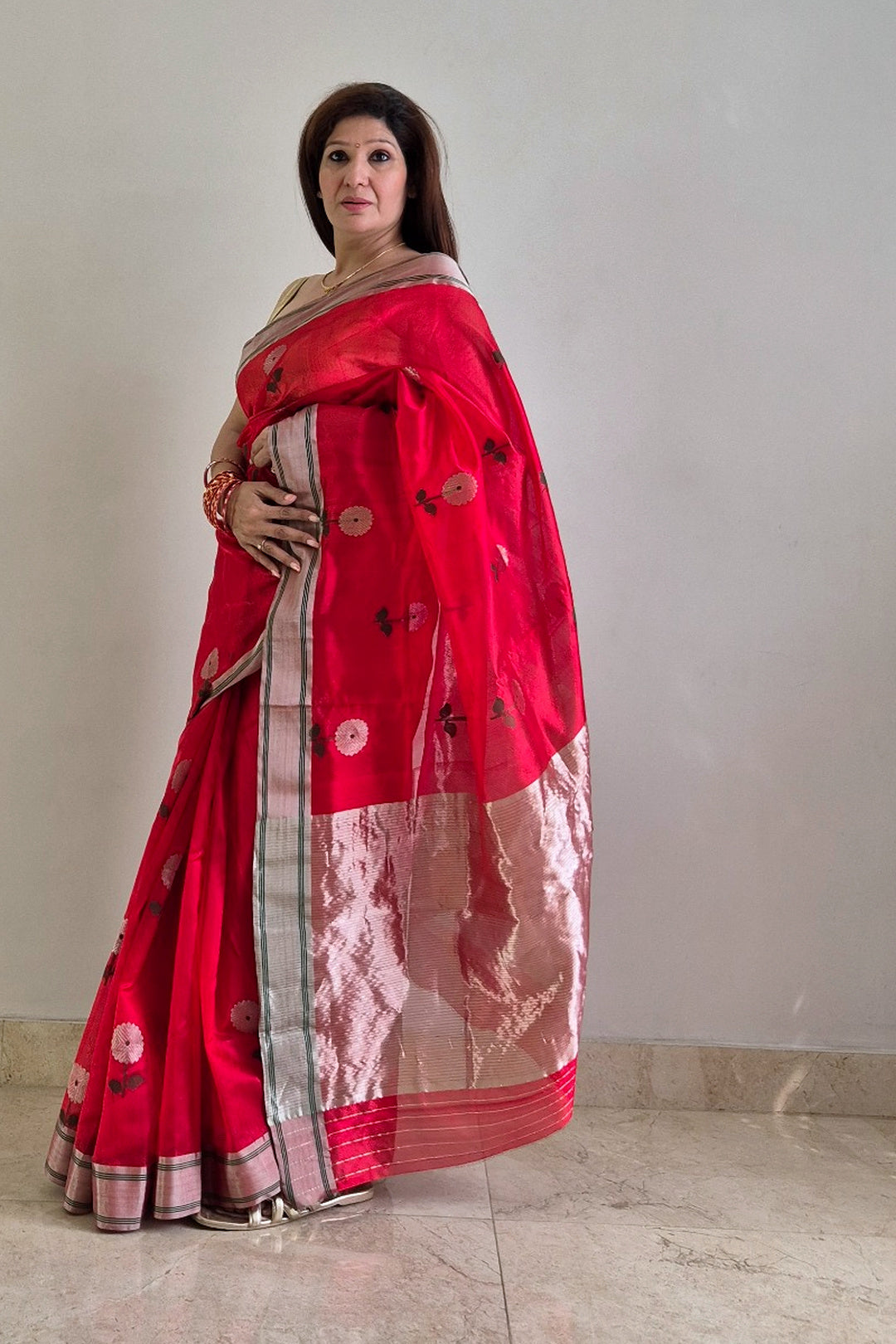 Surkh Kusum Chanderi Silk Saree
