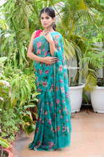 Load image into Gallery viewer, Mystic Teal Chiffon Saree
