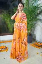 Load image into Gallery viewer, Marigold Blossom HO Silk Saree

