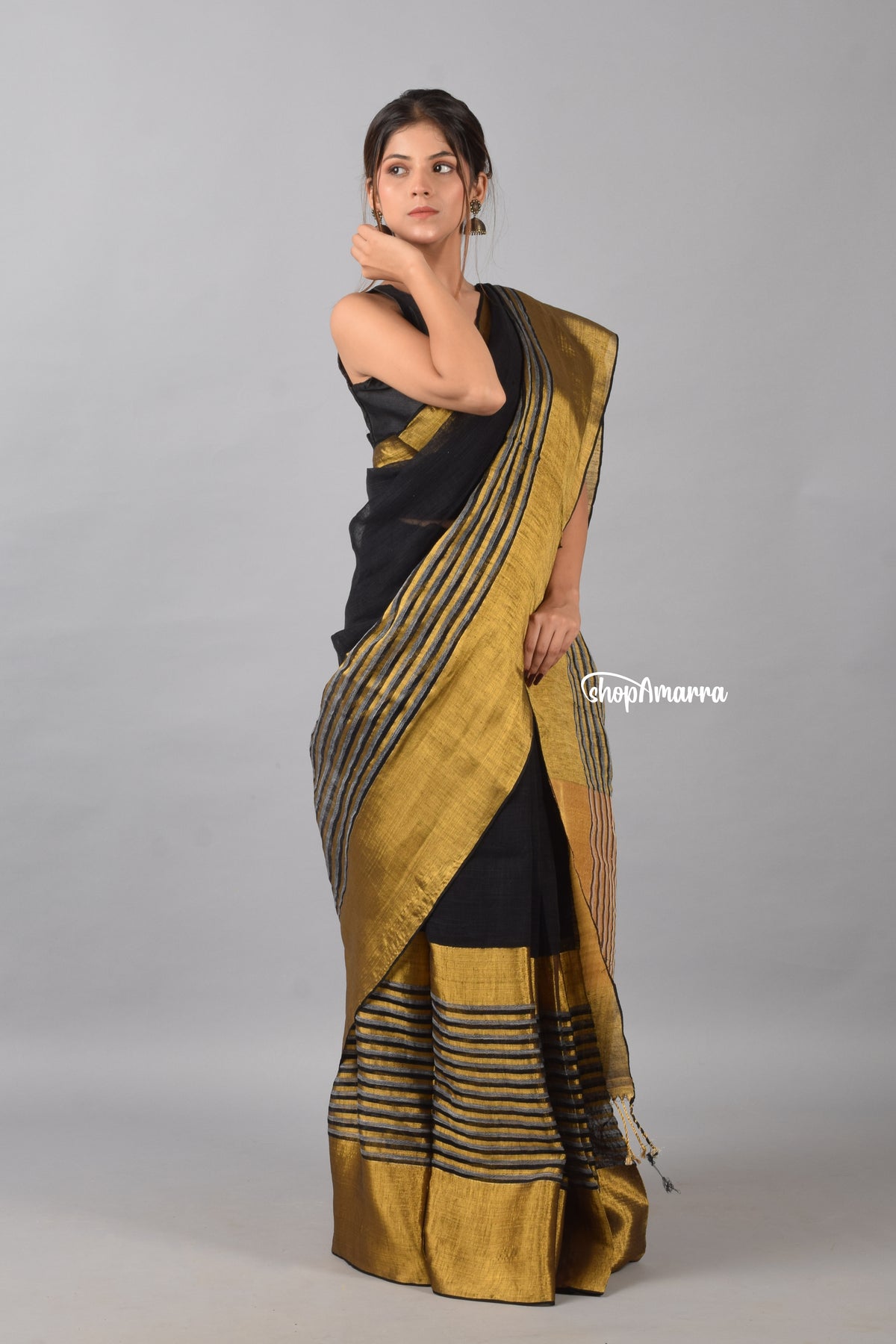 Golden Glow Linen Zari Saree