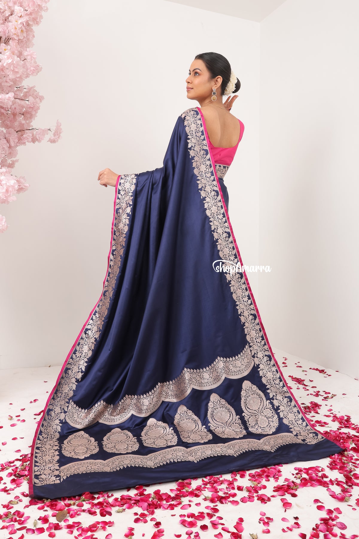 Neel Gulabi Banarasi Silk Saree