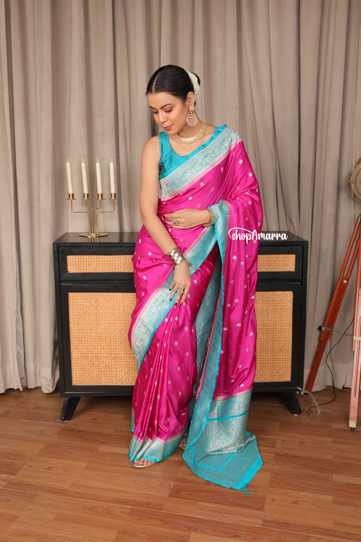 Gulabi Panna Banarasi Silk Saree