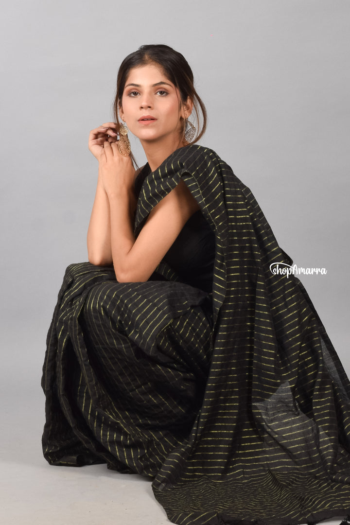 Black Glow Khadi Cotton Saree