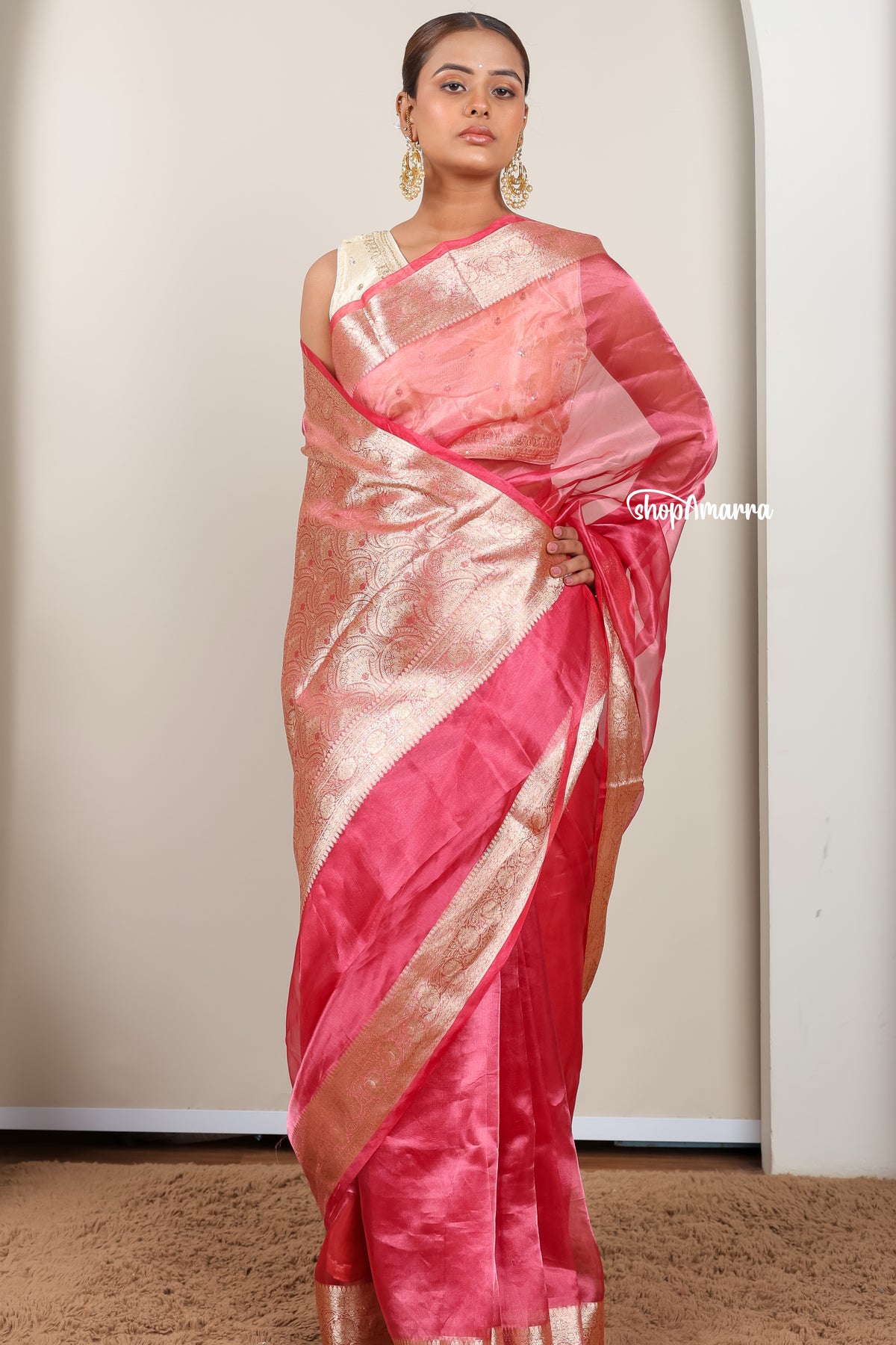 Gulabi Tarang Tissue Saree