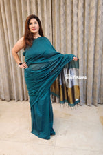 Load image into Gallery viewer, Emerald Glow Elegance Khadi Cotton Saree
