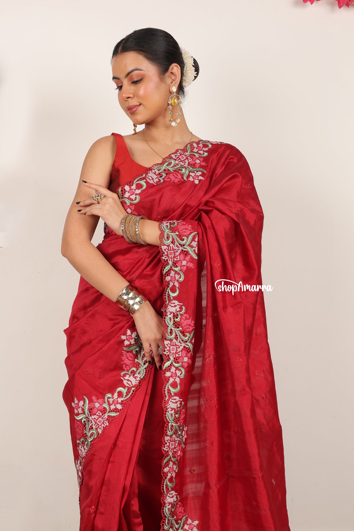 Maroon Muse Tussar silk saree