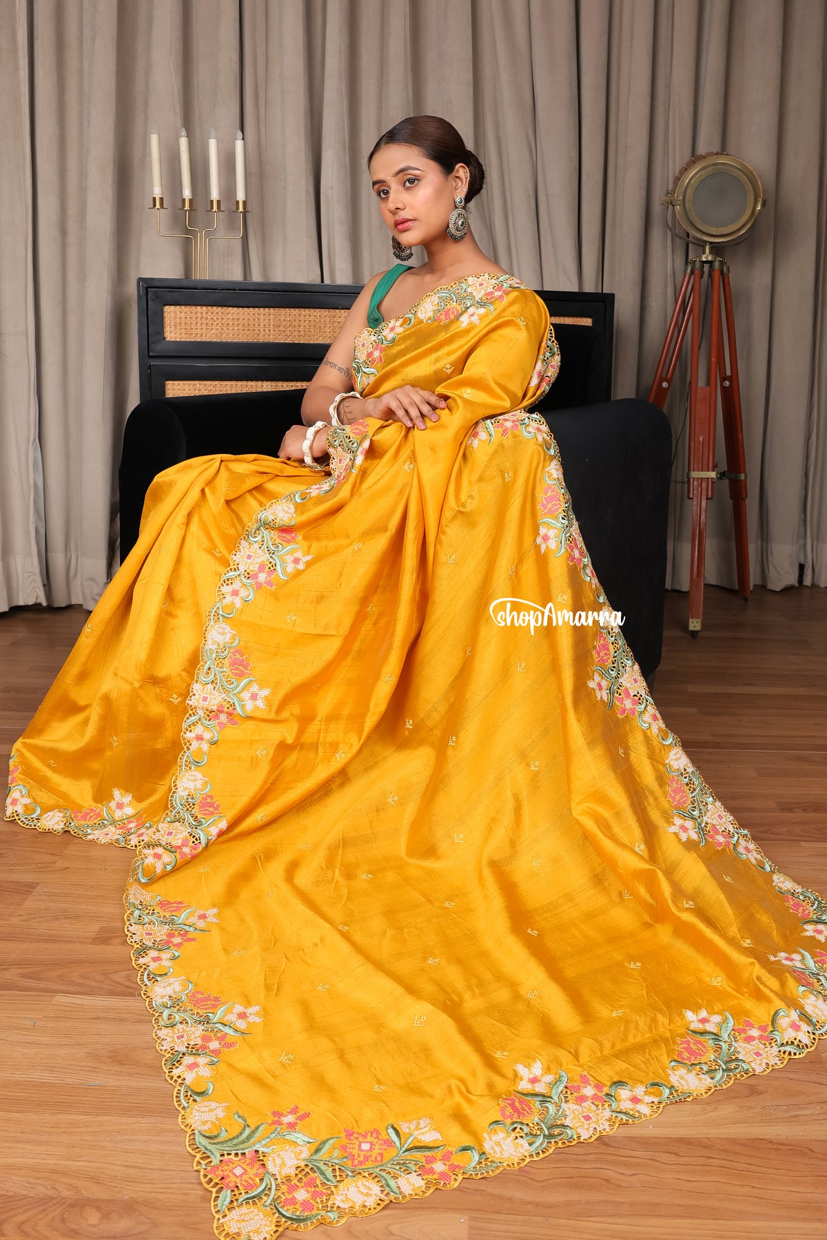 Mustard Muse Tussar silk saree
