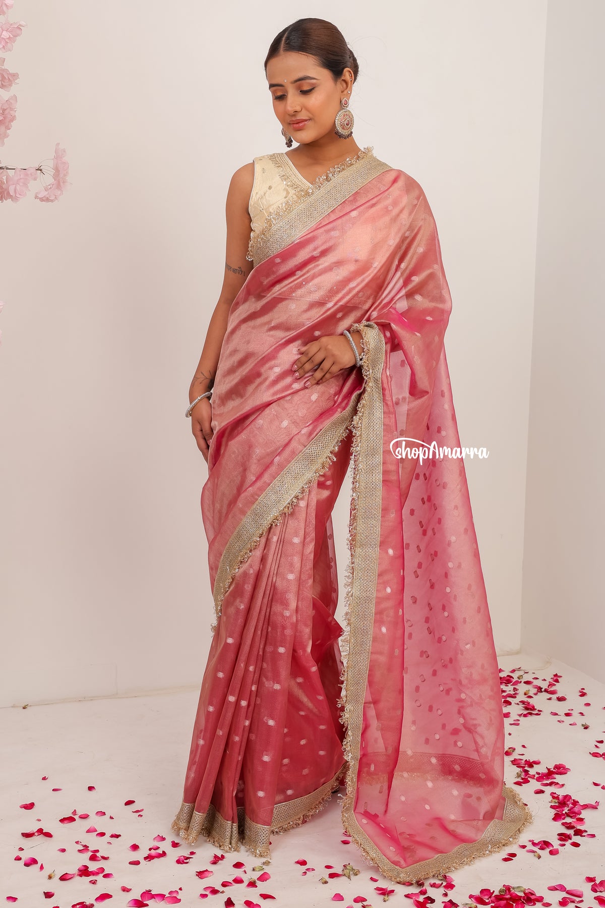Rosy Gold Tissue Saree