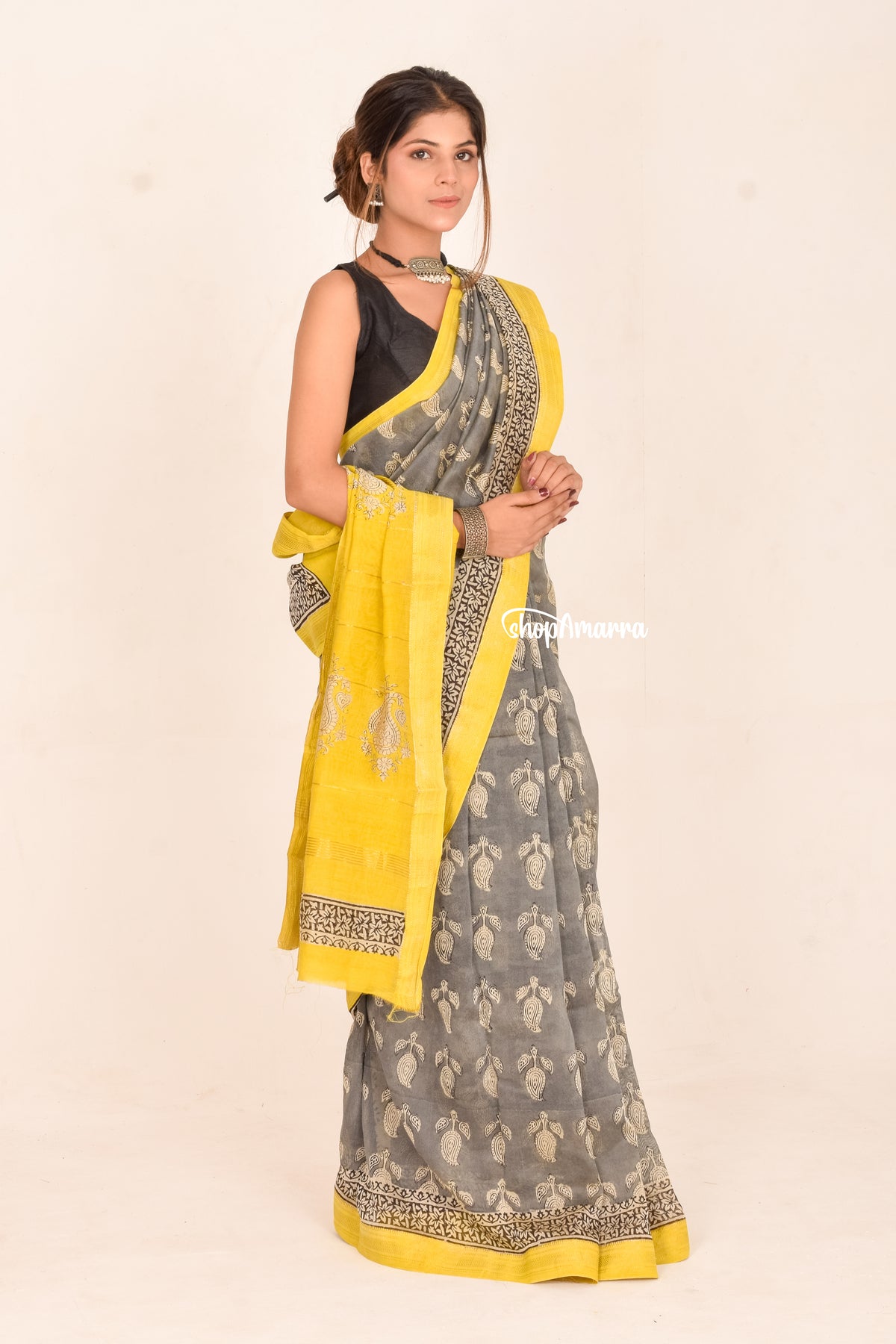 Sunshine Mist Block Printed  Saree