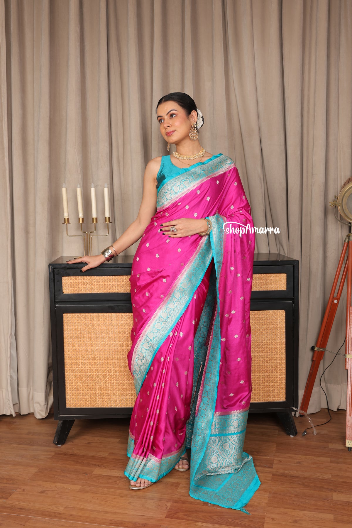 Gulabi Panna Banarasi Silk Saree