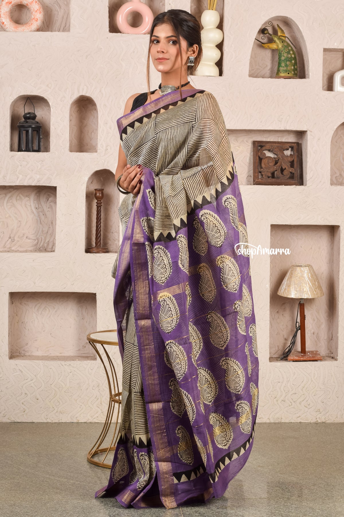 Purple Radiance Block Printed Saree