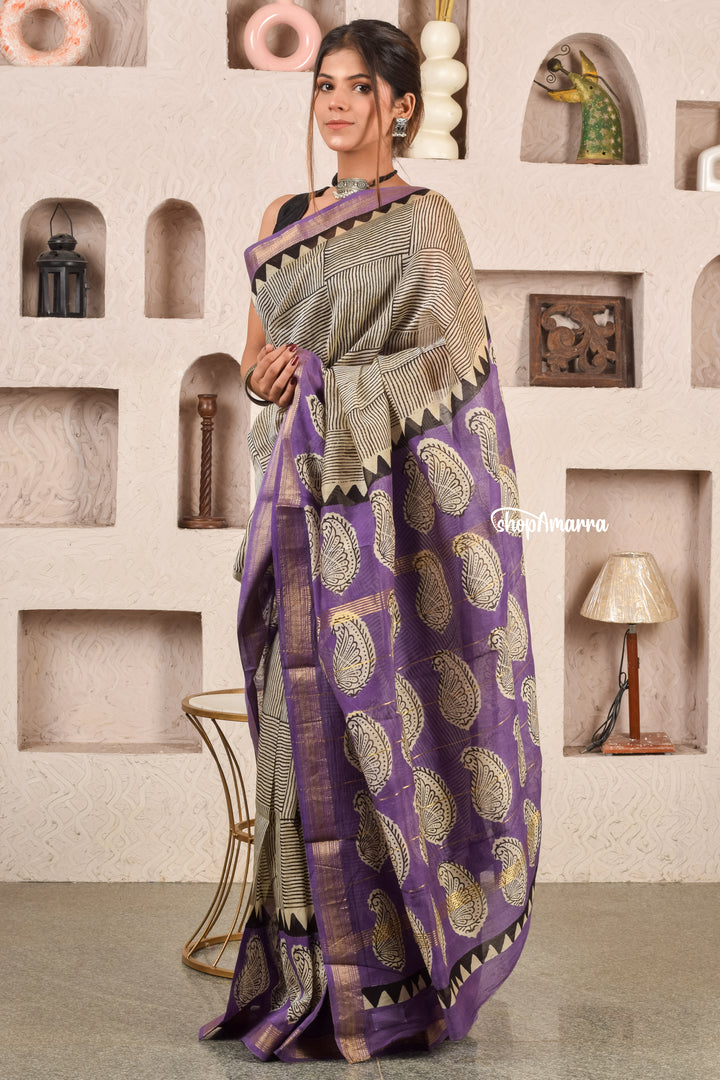 Purple Radiance Block Printed Saree