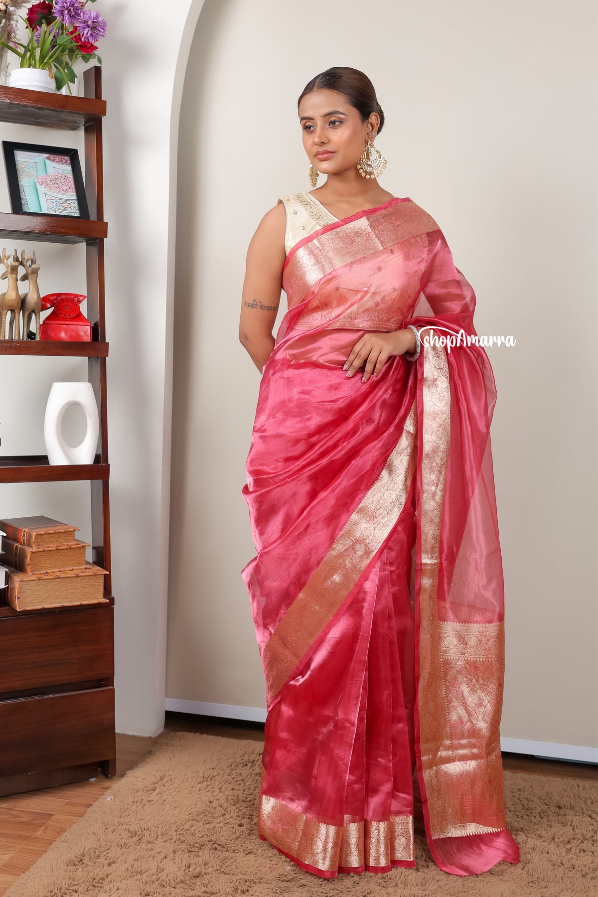 Gulabi Tarang Tissue Saree