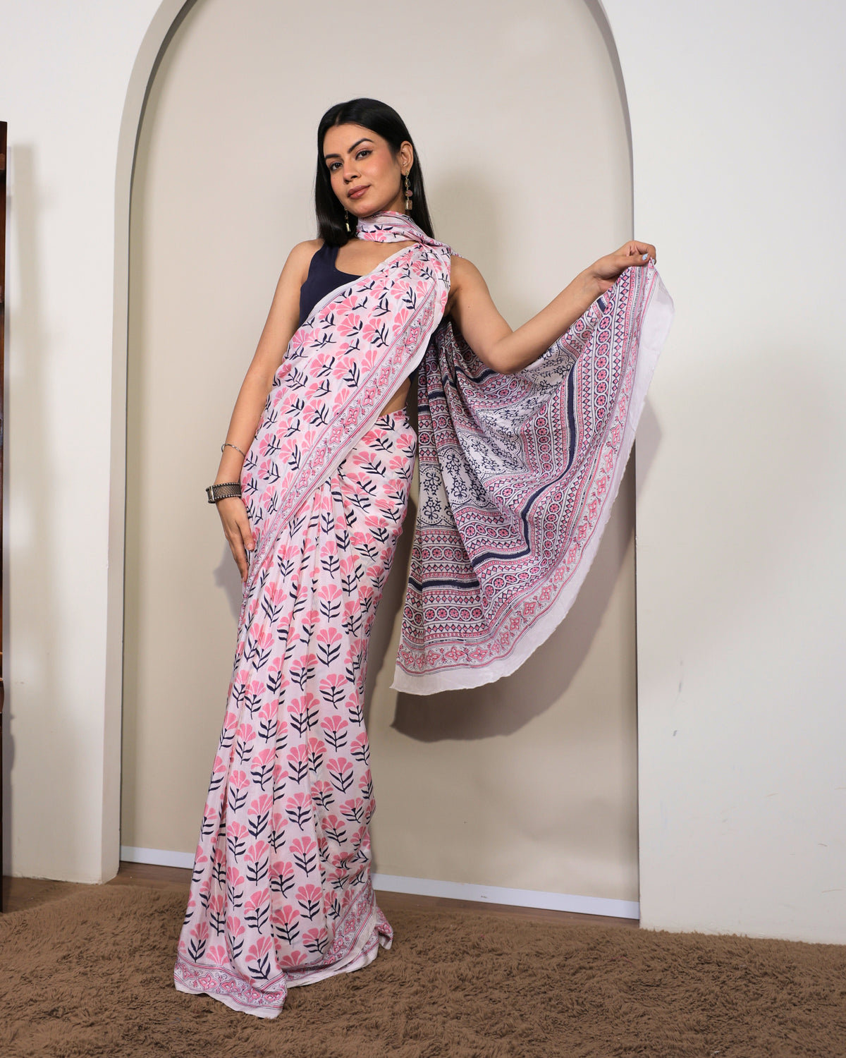 Pearl Blossom Crepe Saree