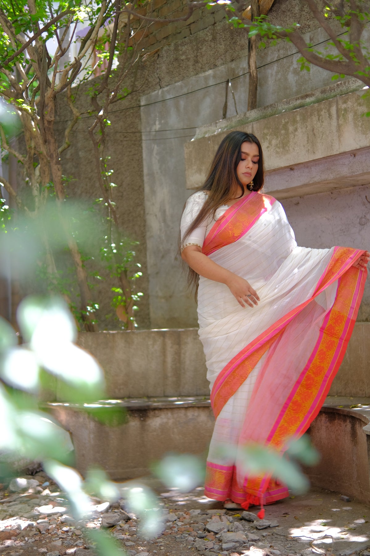 White Rose Mul Saree