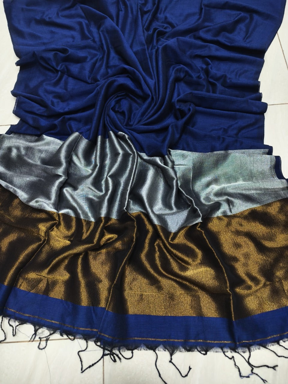 Ink Blue Elegance Khadi Cotton Saree